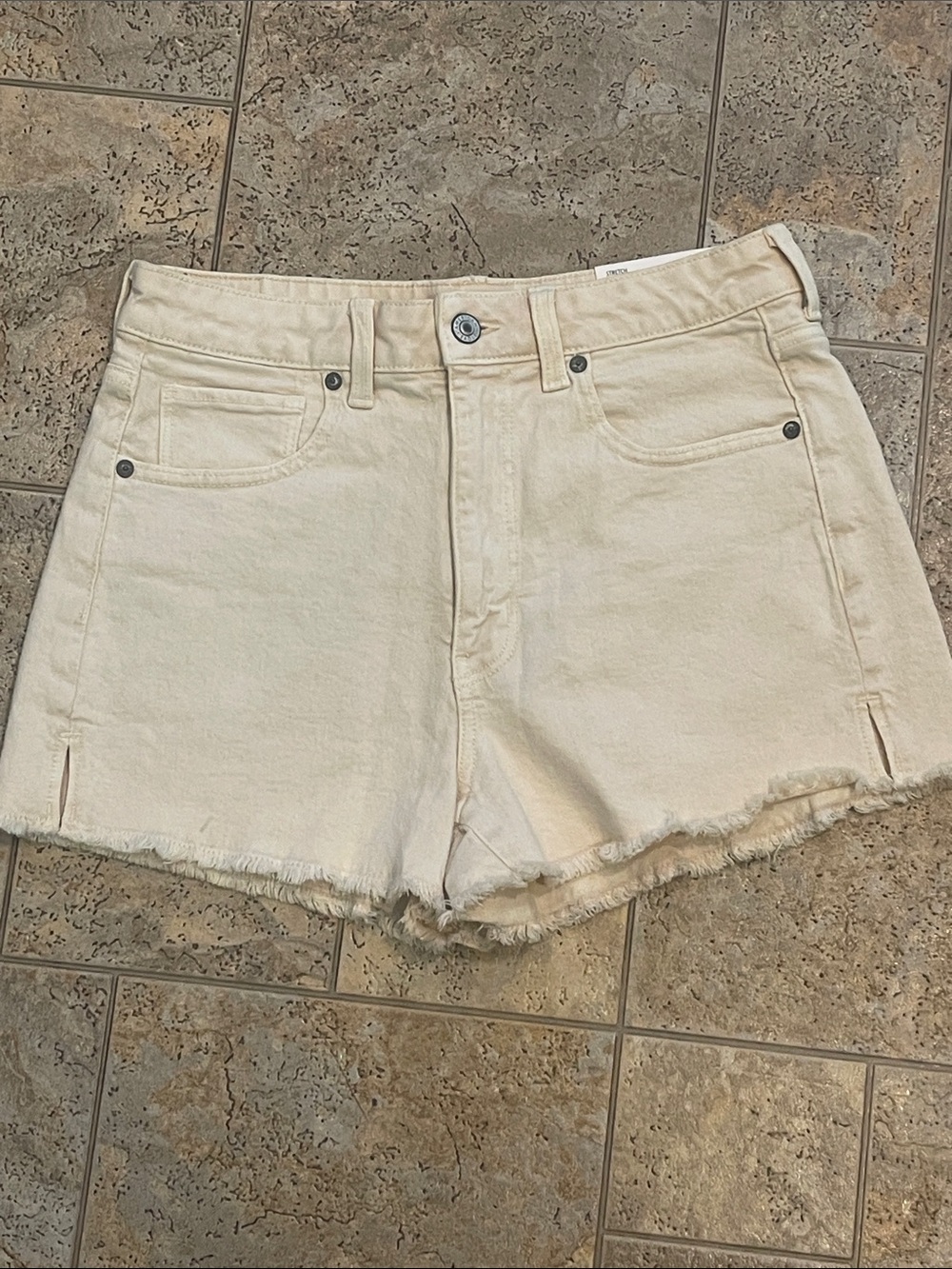 American Eagle Outfitters Cream Raw-Hem Denim Shorts